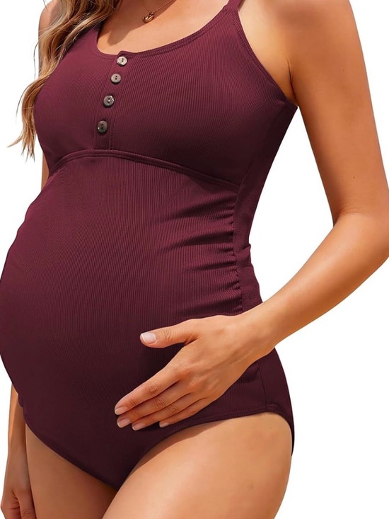 Other - Maternity Ribbed One-Piece Swimsuit in Burgundy